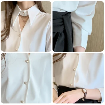 2021 M. Pavasarį Naujas Korėjiečių Office Lady Viršūnes Šifono Ilgomis Rankovėmis Marškinėliai Prarasti Vientisos Baltos Palaidinės Moterims, Madingų Drabužių Blusas 10500