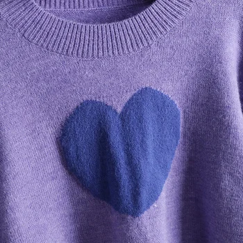 2021 M. Pavasarį Saldainiai Girly Violetinis Megztinis Megztas Mielas Pasėlių Viršuje Širdies Kratinys Korėjos Mielas Prarasti Trumpas Megztinis B-143