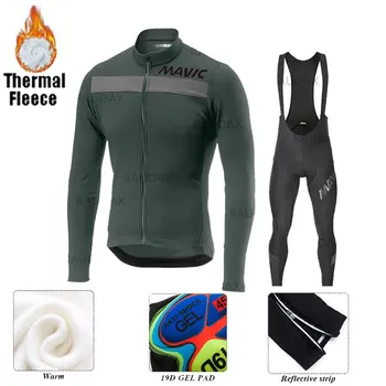 2021 MAVIC Žiemą šilumos vilnos Dviračių Drabužiai vyrams, ilgomis rankovėmis Jersey kostiumas Striukė jojimo dviračiu, MTB Šiltų drabužių, Kelnės, kombinezonai su Antkrūtiniais rinkinys