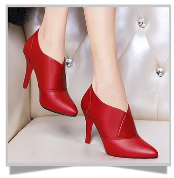 2021 Žiemos Moterys Pagimdė batai Aukštakulniai, Suknelė Bateliai Pažymėjo Tne Batai Juoda Raudona Botas Mujer Ploni Kulniukai Siurbliai Moteris Batai AB238