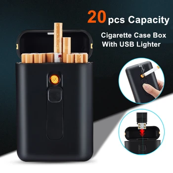 20pcs Talpa Cigarečių Atveju su USB Elektroninis Žiebtuvėlis Cigarų Žiebtuvėlio Savininko Reguliariai Cigarečių Dalykėlių Vyrams