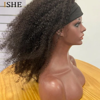 250 Tankis Afro Keistą Garbanotas Žmogaus Plaukų Perukai Glueless Lankelis Perukas Brazilijos Žmonių Plaukų Peruką Už juodaodžių Moterų Mašina Padarė ISHE