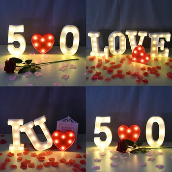 26 Abėcėlės 0-9 Skaitmeninis LED anglų Plastikinis Baltas Laiškas Naktį Šiltą Šviesą Baterija Valentino Dienos Dovana, Vestuves Apdaila