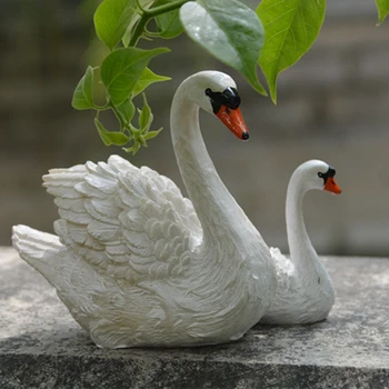 2vnt Mini Swan Dervos Amatų Statulėlės Pasakų Gyvūnų Modelio, Mini Kraštovaizdžio Namų Puošybai Sodo Žąsų Papuošalai