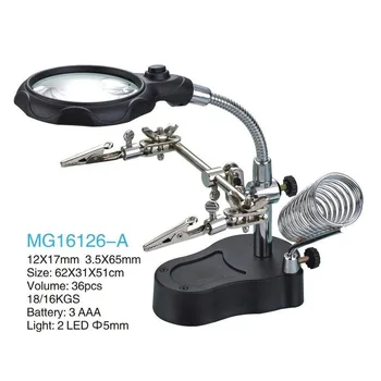3.5 X 12X pagalbos Ranką portable LED didinamasis stiklas su Šviesą, Litavimo Stovėti MG16126-A lydmetalis darbo didinamuoju stiklu