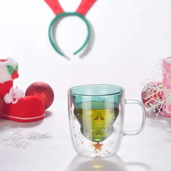 300ML Kavos Puodelis Dvigubo Sienelėmis Stiklo Taurės Kalėdų eglutė Izoliuoti Stiklo puodelius su Rankena Puikiai tinka Latte, Kapučino Americano