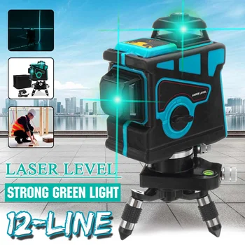 3D 12 Linijų Lazerio Lygio Žalia Lemputė LED Ekranas, Auto Savarankiškai Lygiava 360° Pasukimo Priemonė Horizontalus Vertikalus Kryžiaus Nuotolinio Valdymo