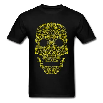 3D Juoda Kaukolė Tshirts Vyrų Vasaros Mados Cool T-Shirt Vyrų Top Marškinėliai Ryškus Geltonos Linijos Kaukolė Spausdinti Berniukų Marškinėliai