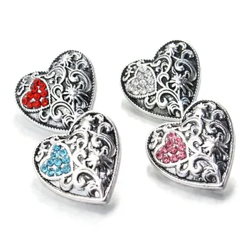 4 spalvų, kristalų širdies meilės 18mm metalo snap mygtuką Rankiniai laikrodžiai moterims sterlingų papuošalai žavesio apyrankė 