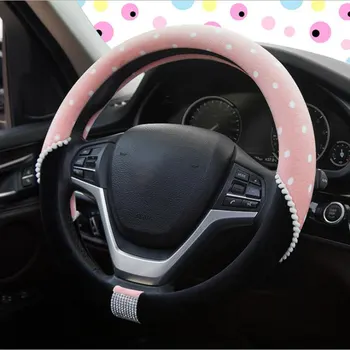 4 Spalvų Mielas animacinių filmų Diamond Automobilio Vairo padengti žiemos pliušinis moterų, mergaičių, dovana, ratų gaubtai, automobilių stiliaus dekoracijas