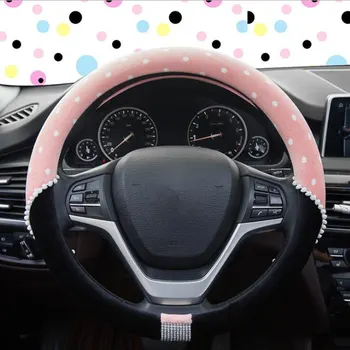 4 Spalvų Mielas animacinių filmų Diamond Automobilio Vairo padengti žiemos pliušinis moterų, mergaičių, dovana, ratų gaubtai, automobilių stiliaus dekoracijas