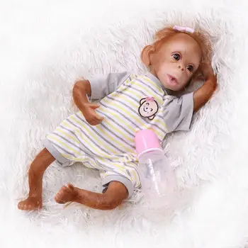 47cm Beždžionė Naujagimio Žaislas Minkštas Silikagelio Rankų darbo Išsamius Dažų Reborn Baby Doll Su maitinimo Buteliuko Žindukas