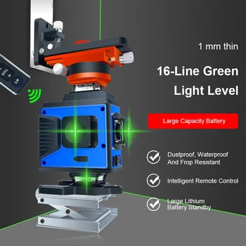 4D 16 Linijų Lazerio Lygis USB Žalia LD lazeris Lazerio Lygio 360 Kryžminės Linijos, Horizontalios/Vertikalios Auto Savaime išsilyginantis Matavimo Įrankis