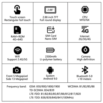 4GB 64GB Smart android Žiūrėti Vyrų Dual Camera 2300mAh 2.88