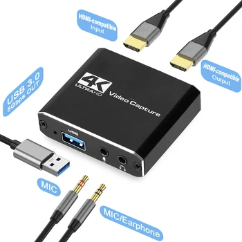 4K Video Capture Card USB 3.0 1080P Ciklas Raktą HD HDMI suderinamus Diktofonas Grabber Už OBS Live Žaidimo Langelį Įrašo 