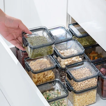 5 dalių komplektas Maisto Saugojimo Konteineris Plastikinis Virtuvės Šaldytuvo, Makaronų Dėžutės Multigrain Bako Skaidrus Sandarios Skardinės