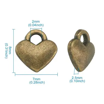 50pcs 8x7x2.5mm Antikvariniai Bronzos Tibeto Stilius Širdies Pakabučiai papuošalai 