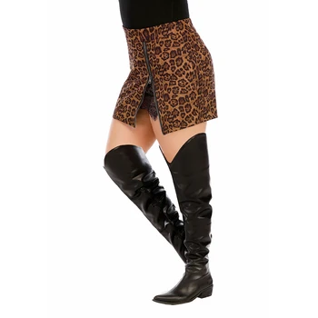 5XL Leopardas Spausdinti Nėrinių Sijonus Moterų Plius Dydžio Seksualus Kratinys Sijonai Ponios Streetwear Didelis Juosmens Kratinys Slim Sijonai D30