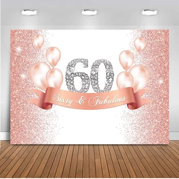 60 laimingas gimtadienio fonas fotografijai rožinė aukso gliiter fone photo booth studija oro balionas atgal lašas