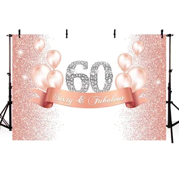 60 laimingas gimtadienio fonas fotografijai rožinė aukso gliiter fone photo booth studija oro balionas atgal lašas