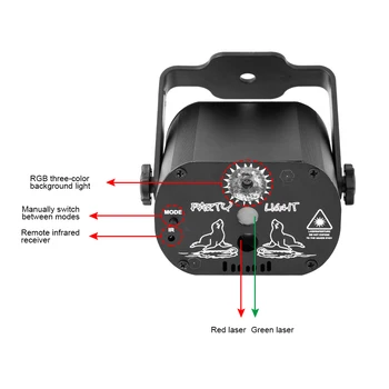 60 Modelio RGB DJ, Led Lazeris lempa USB Mini Diskoteka Šviesos Nuotolinio Valdymo Projektorius Namų Vestuves Juosta Apdailos Scenos Šviesos