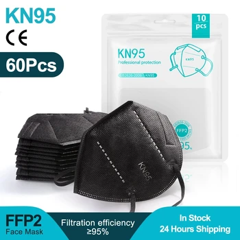 60PCS FFP2 Juoda Kauke KN95 mascarillas certificadas 95% KD2.5 CE vienkartiniai kvėpuojantis kaukė 5 Sluoksnių Filtras mascarillas Kn95