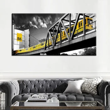 60x120cm-Geltona Traukinio Kraštovaizdžio Drobė Spausdinimo Plakatų ir grafikos Paveikslai Tapyba Gyvenimo Kambario Sienos Meno Tapybos Dekoras Drobė