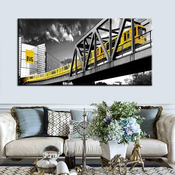 60x120cm-Geltona Traukinio Kraštovaizdžio Drobė Spausdinimo Plakatų ir grafikos Paveikslai Tapyba Gyvenimo Kambario Sienos Meno Tapybos Dekoras Drobė