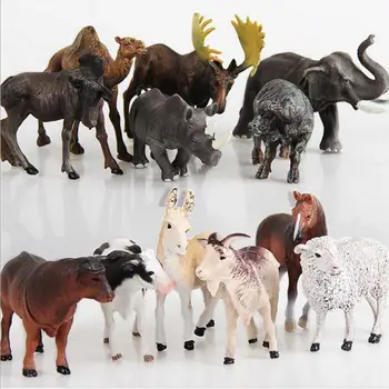 6pcs Imituojamas Ūkio Gyvūnų Arklys, Avys, Karvės, Asilo Miško Gyvūnai Briedis Raganosių, Dramblių Modelis Statinio Plastikiniai Žaislai