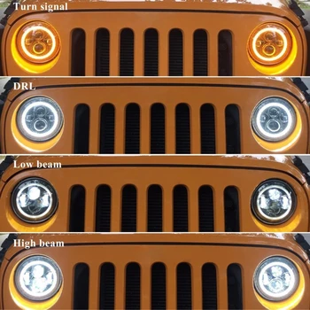 7 colių LED Žibintai Aukštas Žemas Šviesos LED H4 Halo Angel Eye DRL Gintaro Posūkio Signalo Lemputė Jeep Wrangler JK TJ Land Rover 