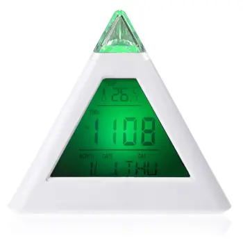 7 LED Keisti Spalvas Piramidės LCD Skaitmeninis Atidėti Žadintuvo Laiko Duomenų Savaitę Temperatūros Termometras C/f Valandą Namo AB