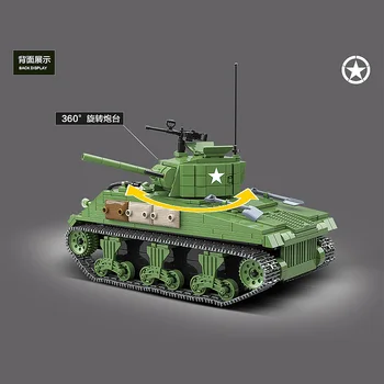 726PCS JAV Karinių M4A1 Sherman Tankas Blokai Karinės WW2 Bakas Pareigūnas Kareivio Ginklas Armijos Plytas, Vaikams, Žaislai vaikams