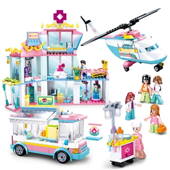 817 VNT Medicinos Centras, Statyba Blokai Ligoninę Sraigtasparniu Medicinos Automobilio Duomenys Rinkinys Mini Modelis Plytų Žaislai Vaikams Mergaitėms
