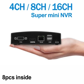 8pcs ENSTER Mini NVR 4CH 5MP, 8CH 4MP, 16CH 5MP Recorder/ Dekoderis Onvif IP Kameros, TF Kortelė/ USB HDD/ E-SATA HDD Įrašymas