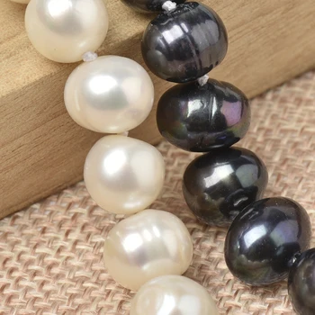 9-10 mm Gėlo vandens Natūralių perlų Apyrankė Turi karoliukai Gryna Juoda Vienoje pusėje ir karoliukai Vaiskiai balta kita