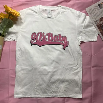 90-ųjų Kūdikis Mielos Moterys, Negabaritinių Marškinėliai Hipster Medvilnės Grafinis Tees trumpomis Rankovėmis Vasarą Apvalios Kaklo Viršuje Atsitiktinis Basic marškinėliai Mergaitėms