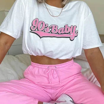 90-ųjų Kūdikis Mielos Moterys, Negabaritinių Marškinėliai Hipster Medvilnės Grafinis Tees trumpomis Rankovėmis Vasarą Apvalios Kaklo Viršuje Atsitiktinis Basic marškinėliai Mergaitėms