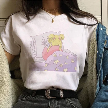 90s korėjos Stiliaus Marškinėlius Grafinis Estetinės Viršuje Tees Moterų Sailor Moon Juokingas Animacinių filmų Marškinėliai Moterims Harajuku Ullzang Anime T-shirt
