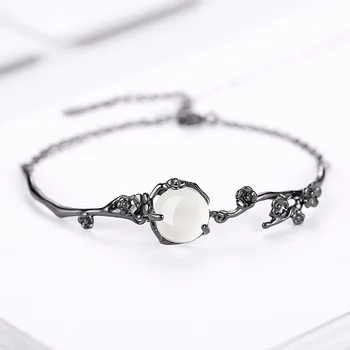 925 sterlingas sidabro mados juoda gėlė balta chalcedony akmens ponios'bracelets papuošalai gimtadienio dovana pigūs lašas laivybos