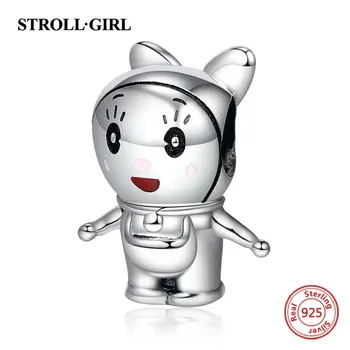 925 Sterlingas Sidabro Robotas Katė Karoliukai Karikatūros Vaikystės Lankas mergina, Pakabukai tinka Originalios Europos Apyrankės Moterims 
