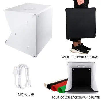 ABHU-Portable Photo Studio Fotografavimo Palapinę,16 Colių Mažas Sulankstomas LED Šviesos Lauke Softbox Rinkinys su 4 Spalvų Backdrops dėl Nuotrauka