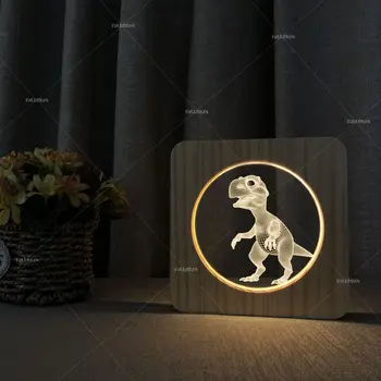 Acecorner 3D LED Dinozaurų Švyturio Laisvės Akrilo Medinė USB Naktį Lempos Lentelė Šviesos Drožyba Lempos Vaikų Kambario Papuošti