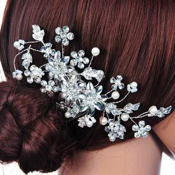 ACRDDK Prabangus Plaukų Segtukas Crystal Pearl Gėlių Lapų Plaukų Šukos Nuotakos Vinjetė Plaukų Papuošalai Moterims, Plaukų Aksesuarai
