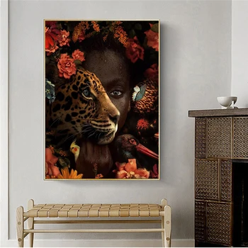 Afrikos Meno Juoda Moteris Tigras Rožė, Paukštis, Aliejus, Tapyba ant Drobės, Cuadros Plakatai ir Spausdina Sienos Meno Nuotrauką Mergina Miegamasis