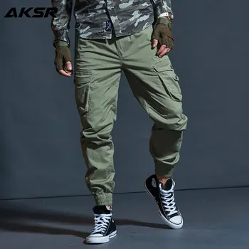 AKSR Vyrų Hip-Hop Streetwear Medvilnės Krovinių Kelnės Didelio Dydžio Lanksti Taktinis Haremo Kelnės Karinės Kelnės Poilsiu Sweatpants