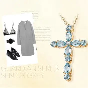 Akvamarinas brangakmenių kryžiaus karoliai pakabukas moterų mėlyna kristalų 18k aukso spalvos grandinės choker papuošalai bijoux prabangus aksesuaras