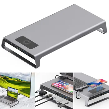 Aliuminio Stebėti Stovėti Docking Station su USB C Hub Paramos 4K HDMI VGA TF Kortelę Belaidžio Įkrovimo JHP-Geriausias