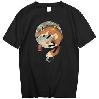 Animacinių Filmų Fire Fox Japonijos Spausdinimo T-Shirt Vyrams Vasaros Atsitiktinis Vyrų Drabužiai Retro Trumpomis Rankovėmis T Shirts Modelis Derliaus Sportinę Aprangą