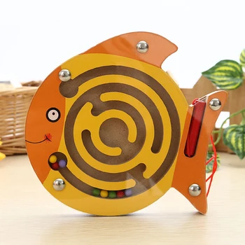 Animacinių Filmų Medinių Gyvūnų Beždžionė Žuvų Cube Puzzle Labirintas Žaislai Žaidimas Medžio Magija Vaikas Žaidimai Magnetas Švietimo Interaktyvūs Žaislai Childr