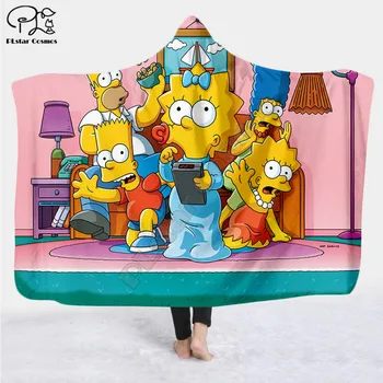 Animacinių filmų Simpsonų modelis su Gobtuvu, Antklodė, Suaugusiųjų spalvinga vaikų Sherpa Vilnos Nešiojami Antklodė Mikropluošto Patalynės stilius-4